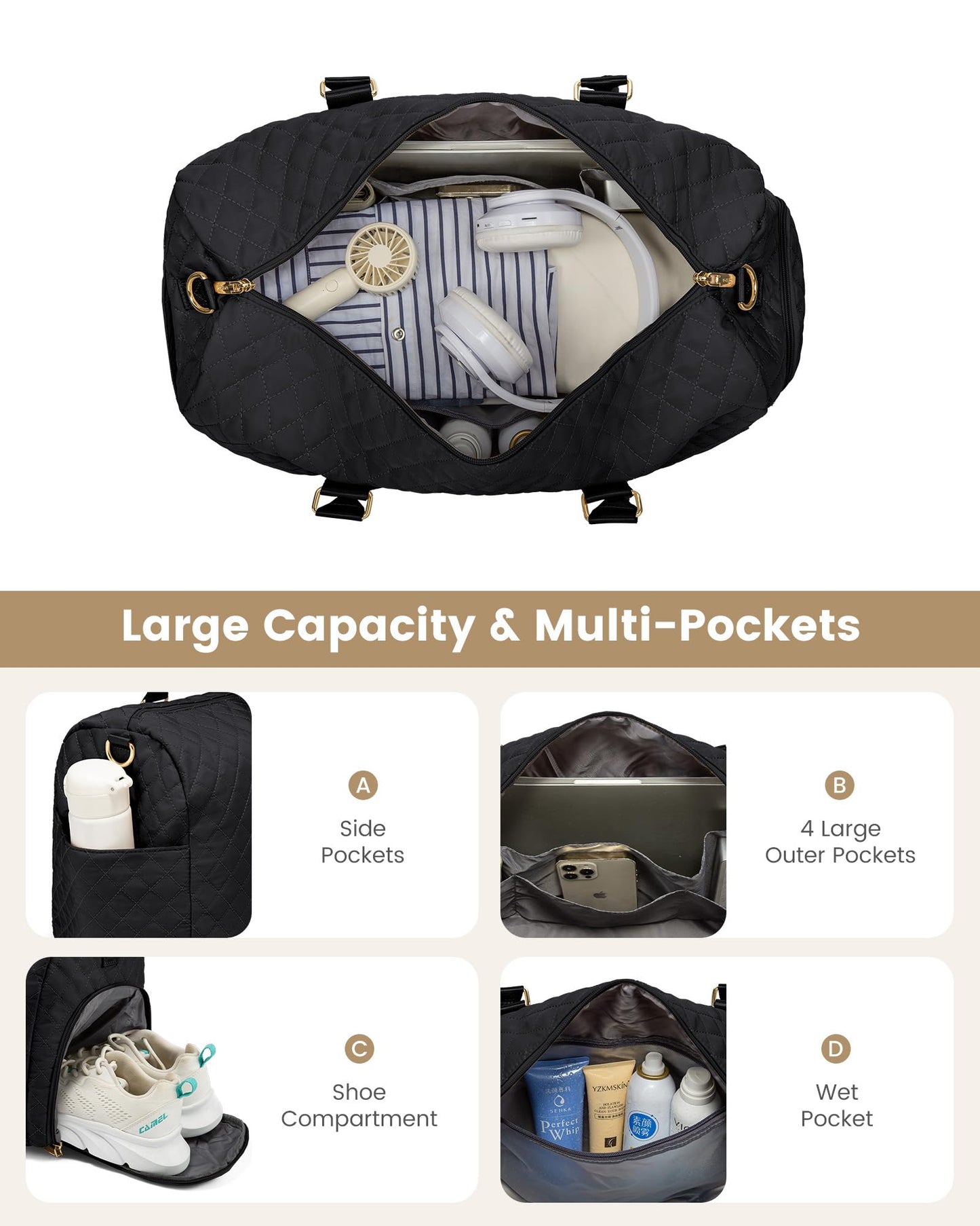 LOVEVOOK Travel Duffle Bag, Weekender Bag for Women with Toiletry Bag, Carry on Overnight Bag with Shoe Compartment, Gym Duffel Bag with Wet Pocket, Mommy Hospital Bags for Labor and Delivery