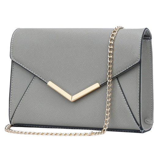 KKXIU Women Elegant Faux Leather Evening Envelope Clutch Purse Foldover Bags for Party Wedding Prom (A-Grey)