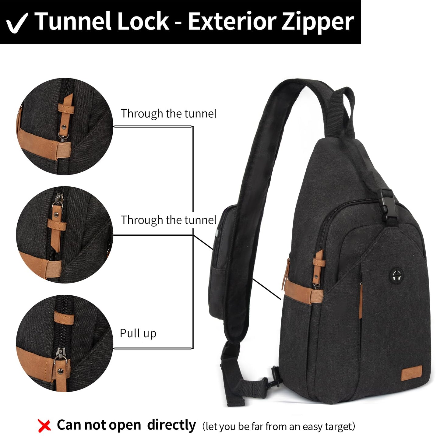 OSOCE Sling Bag for Men, Anti Theft Crossbody with Tunnel Lock, Waterproof Canvas Shoulder Backpack for Travel Hiking Daily