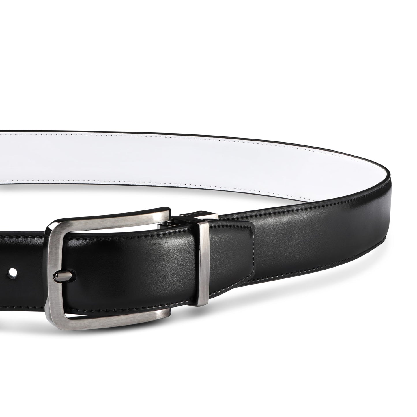 MILORDE Men’s Reversible Leather Belt for Casual Golf Dress Pants Shirts, Double Style - 2 Sides (Black/White - M905, 34)