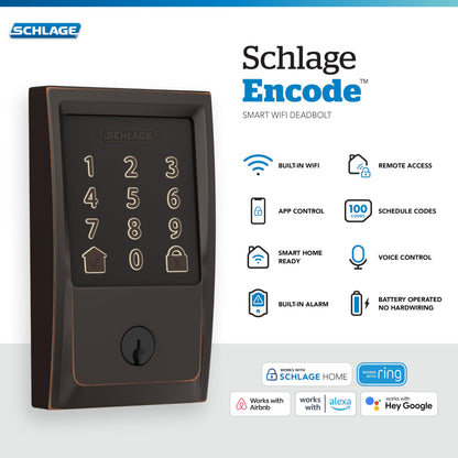 Schlage Encode Smart WiFi Deadbolt Lock for Front Door - Keyless Entry with App or Touchscreen - Works with Alexa, Hey Google, & Airbnb - Create Codes for Guests - Matte Black