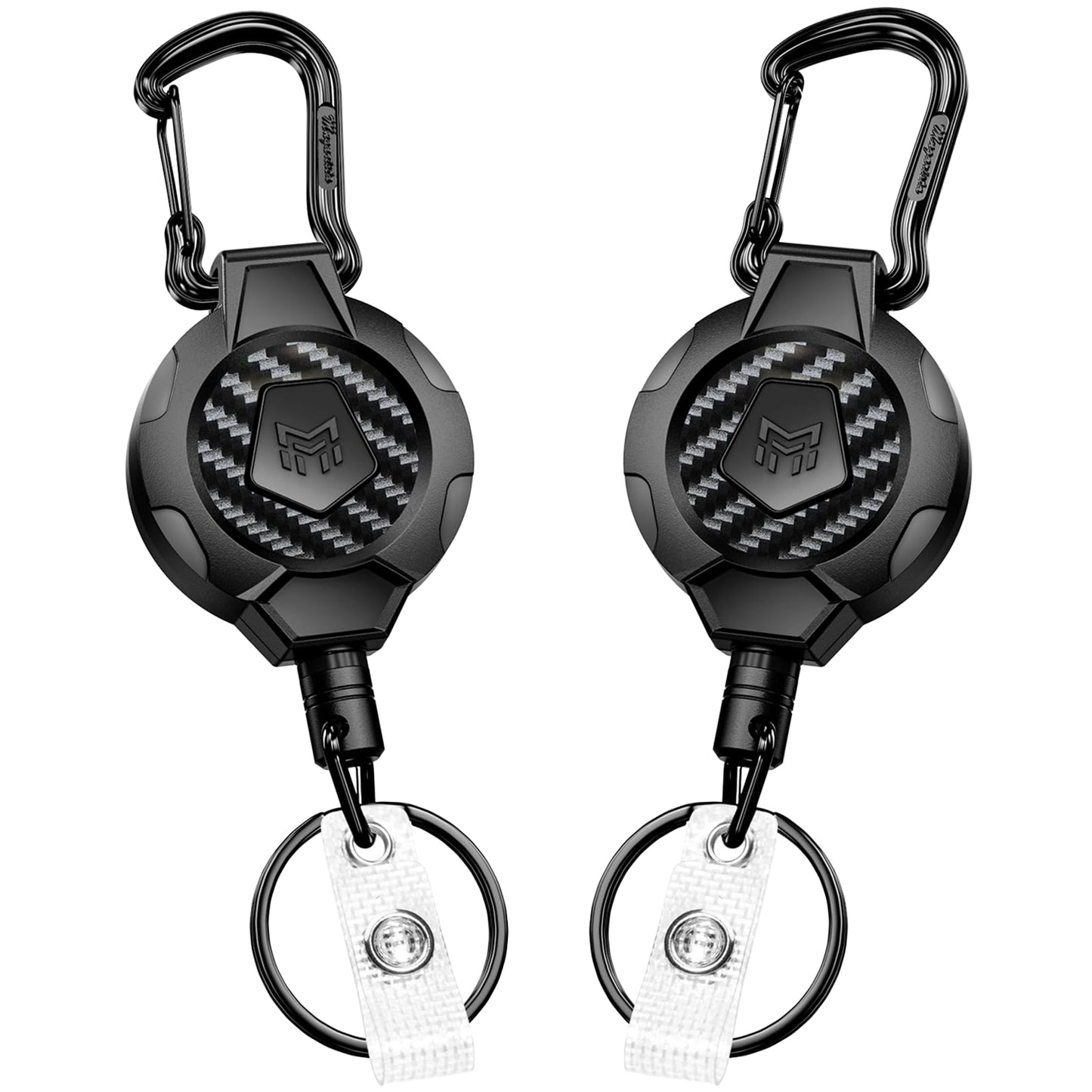 MNGARISTA Heavy Duty Retractable Keychain Lanyard,10 OZ Retraction 31.5" Stainless Steel Cable, 2 Pack Carbon Fiber Badge Reel ID Holder with Tactical Carabiner Clip for Work Officer Security Staff