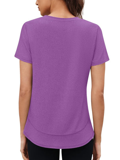 3rd hill Womens Workout Tops Short Sleeve Crewneck Sports Yoga Running Shirts Quick Dry Outfits Purple L