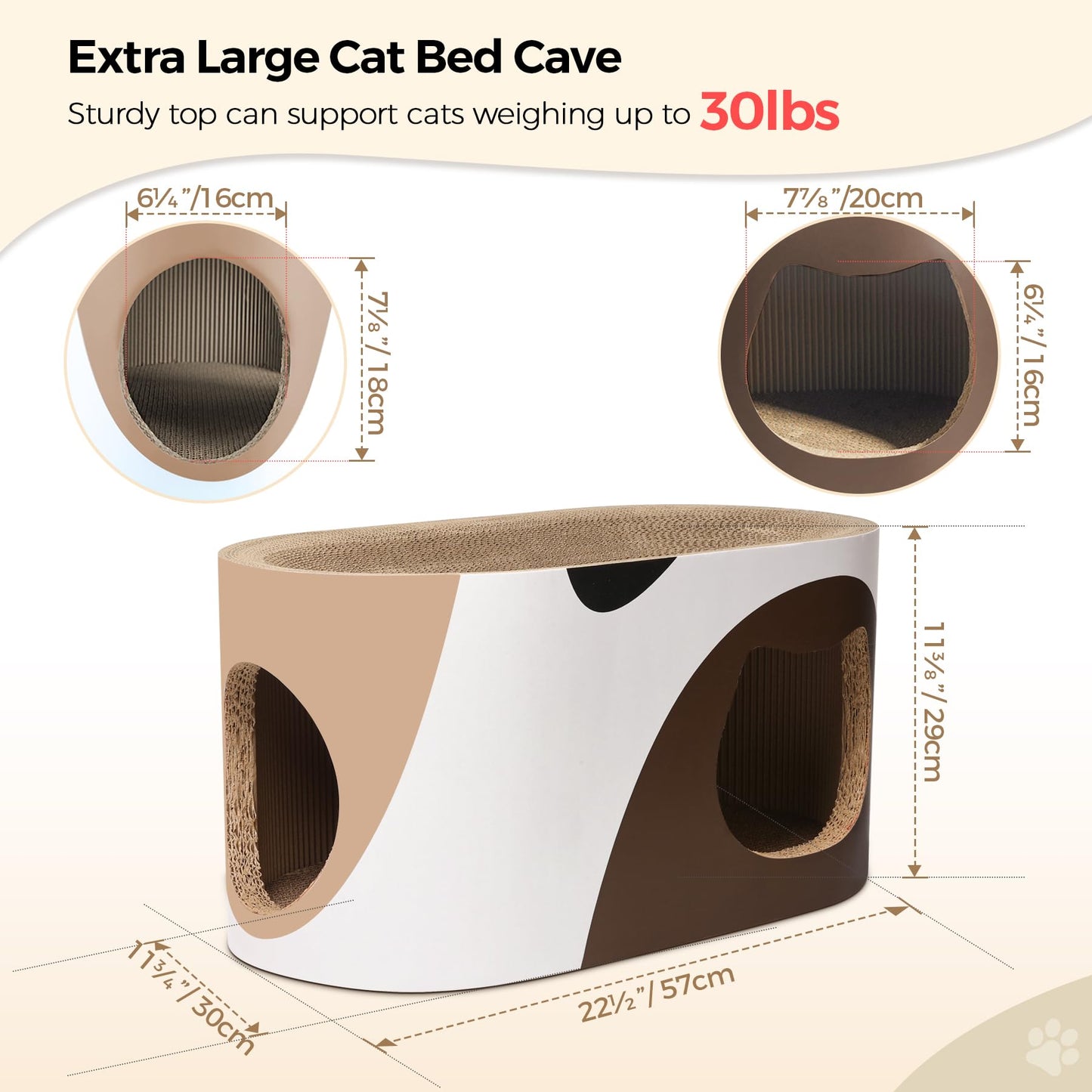 MSBC Big Cat Scratcher Lounge, Corrugated Cardboard Cat Scratcher House with Hole, Large Scratching Lounger Bed, Cat Scratching Pad for Indoor Cats as Furniture Protector, Rabbit Cardboard House