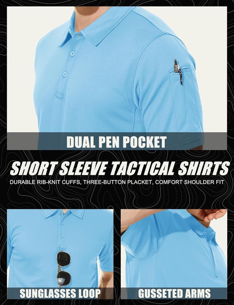 MAGCOMSEN Men's Quick Dry Tactical Polo Shirt - Short Sleeve Pique Jersey for Golf & Outdoor Activities