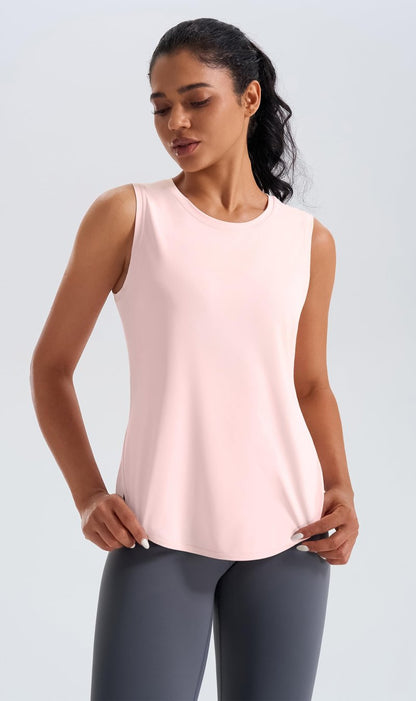 JOYSPELS Ice Silk Workout Tank Tops for Women Cool-Dry Sleeveless Loose Fit Yoga Shirts Athletic Pink