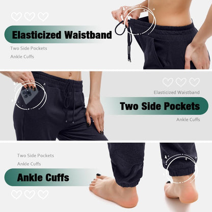 Walifrey Womens Joggers with Pockets, Drawstring Sweatpants Women for Lounging Jogging Gym and Workout Navy,1 Pack Navy M