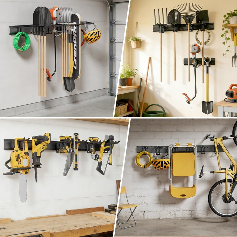 GRENPRO Garage Tool Organizer Wall Mount with 49.5 inches Rails and 6 Double-layer Hooks, Heavy Duty Tool Rack, Garage Storage Rack For Yard Tools
