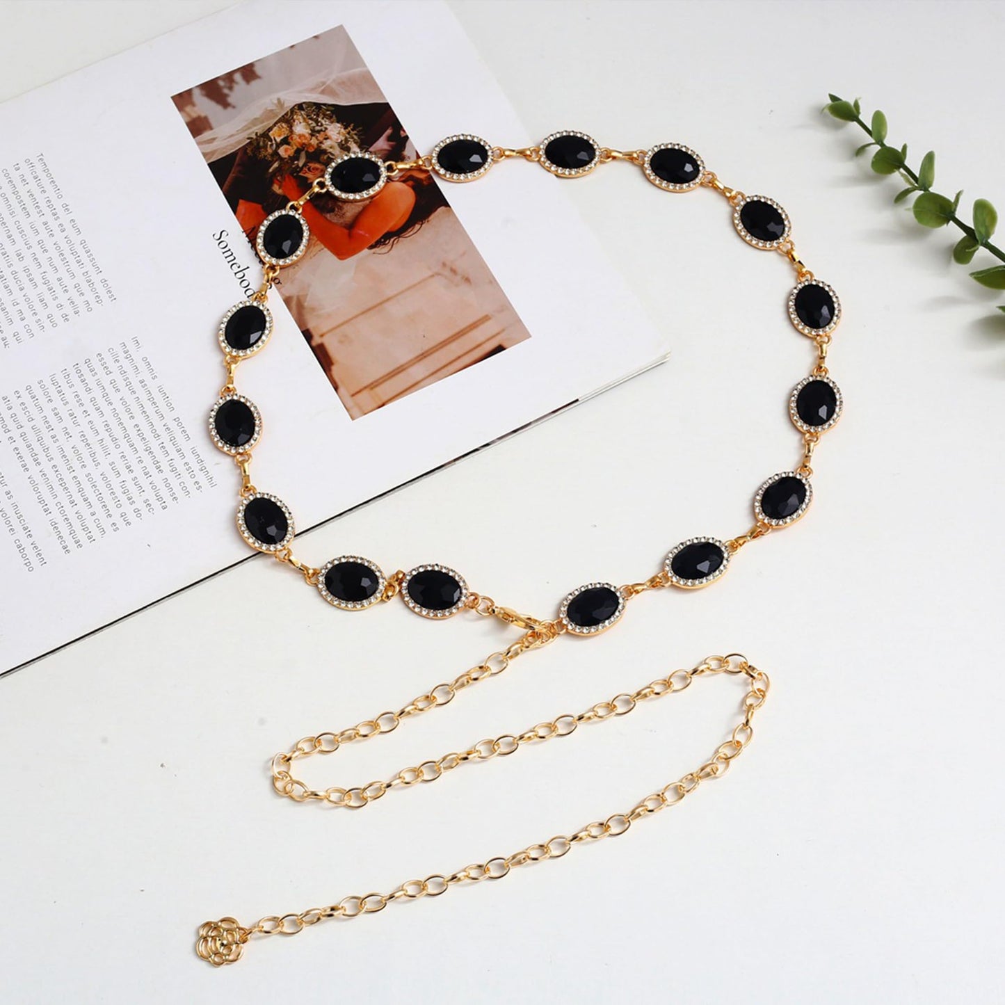 Whssusie Women Diamond Chain Belt Gold Metal Belt Renaissance Accessories Fantasy Belts Women, Black