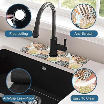 Vintage Flowers Kitchen Sink Splash Guard Faucet Mat Abstract Floral Super