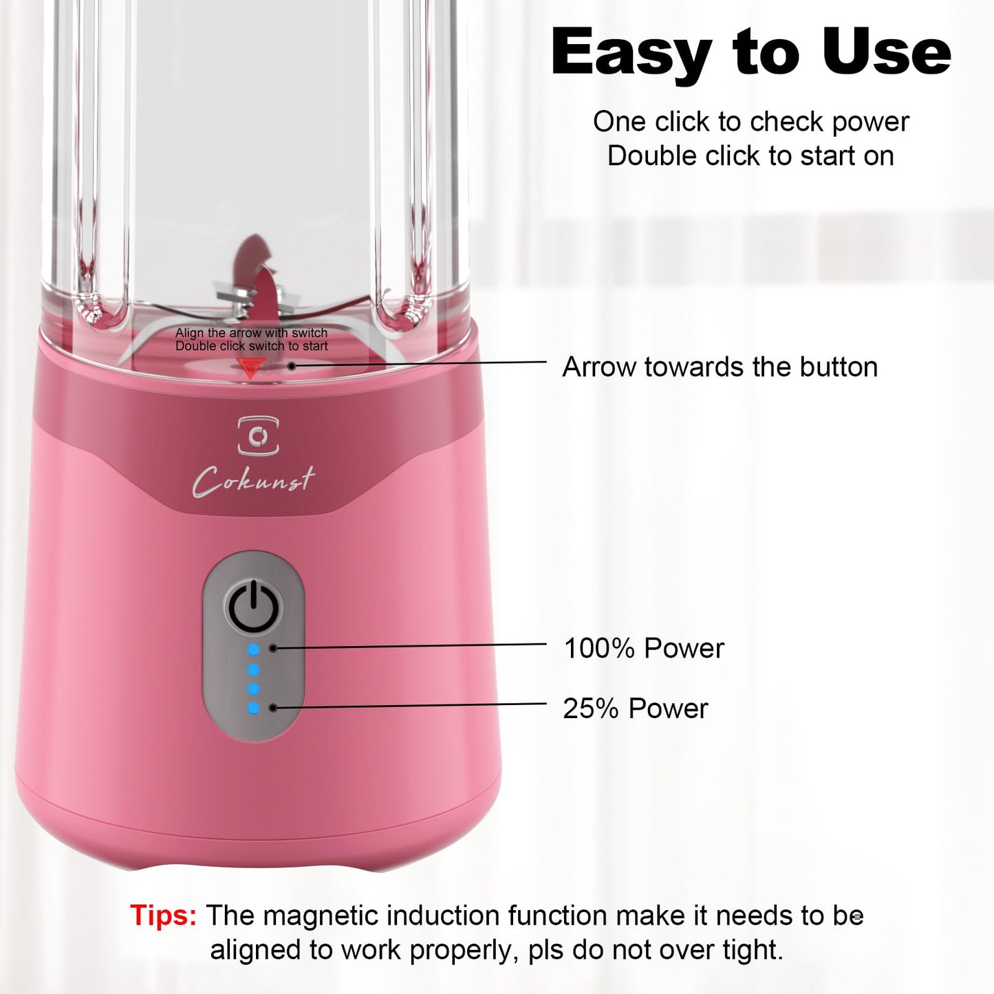 COKUNST 18oz Portable Blender, USB Rechargeable Personal Size Blenders, Smoothie Blender with 6 Blades for Protein & Shakes, Mini juicer with Extra Handle Lid for Travel Sports Outgoing
