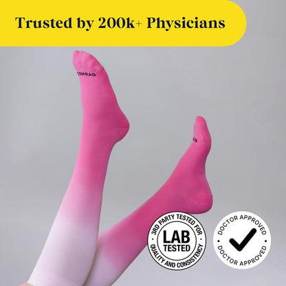 Comrad Nylon Knee High Socks - 20-30mmHg Firm Compression Socks, (Large, Rose) - Soft & Breathable Support Socks for Men, Pregnant Women, Nurses, Workout, Home, Work & Travel