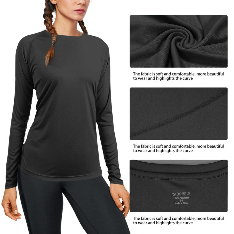 isnowood Swim Shirts for Women, UPF 50+ UV Sun Protection Long Sleeve Shirt, Lightweight Quick Dry Workout Hiking Running Rash Guard Top Black