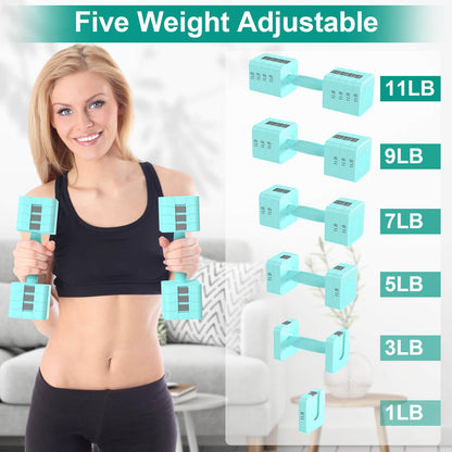22LBS Adjustable Dumbbells Set, Hand Weights Sets with 5 Levels 3lb, 5lb, 7lb, 9lb, 11lb, Adjustable Weight Dumbbells for Women/Men Home Gym Full Body Workout
