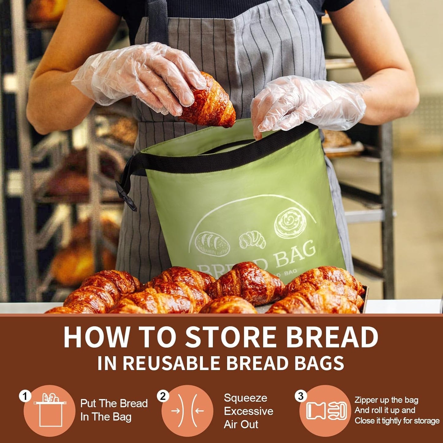 Bread Bags for Homemade with Beeswax Wrap - Zipper Reusable Bread Bag for Sourdough 2-Pack, Reusable Food Storage Bag to Keep Sourdough Fresh, Freezer-Safe, Eco-Friendly (Orange&Grey)