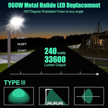 BBESTLED 480 Volt LED Parking Lot Light 240W LED Shoebox Parking Pole Lights with Slip Fitter, 33600LM 5000K IP65 DLC Listed Stadium Flood Light for Street Industries Roadways (277-480VAC Input)