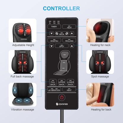 COMFIER Shiatsu Neck Back Massager with Heat, Adjustable Massage Chair Pad Back Support Massage Seat Cushion for Full Body Massager Gifts for Dad