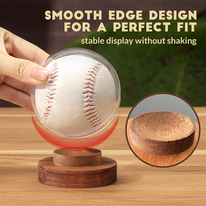JupDec Baseball Display Case, Round Clear Ball Holder with Wooden Base, Autograph Baseball Stand Box for Single Ball, Acacia Wood, Brown, 2 Pack
