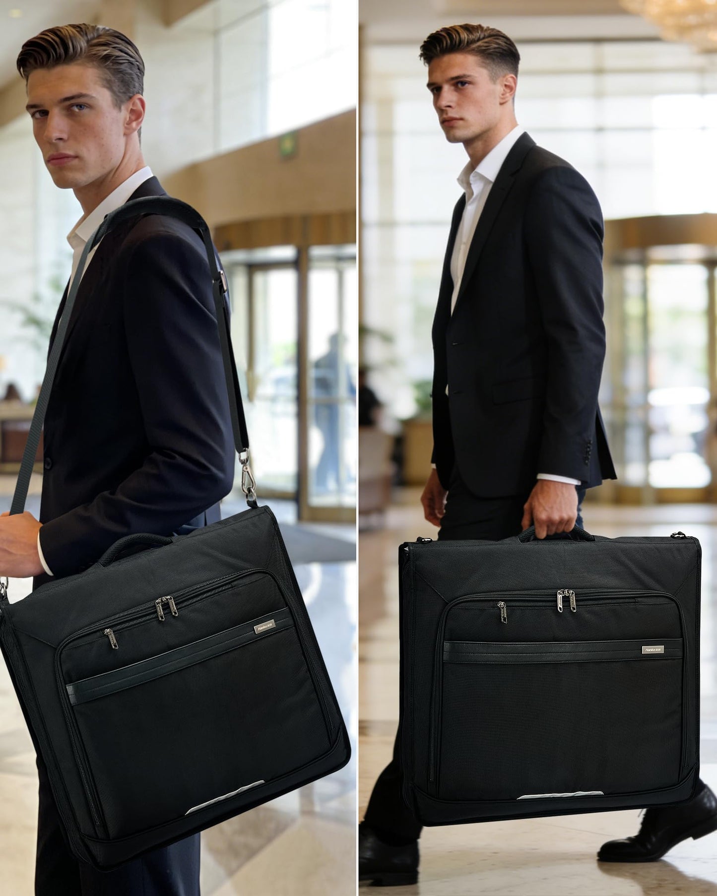 Hanke Premium Garment Bags for Travel, Business Travel Suit Bag with Wrinkle-Free System, Fits 4 Suits & 17.3'' Laptop, Carry On Garment Bag with Shoe Compartment, Shoulder Strap, Black
