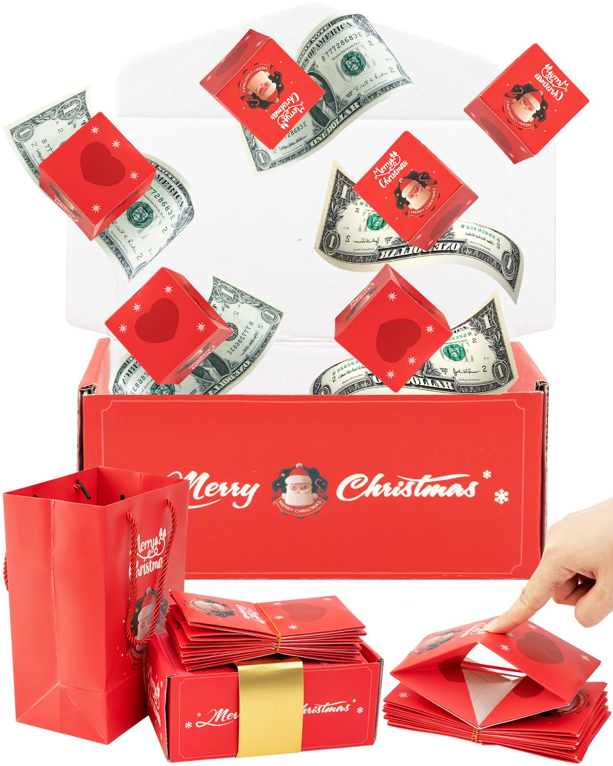 ASSRECT Exploding Gift Box - Christmas Surprise Box Pop Up with 12 Money Holders, Reusable Party Gift Box for Cash, Gifts, Xmas, Birthday, Party Supplies (Red)