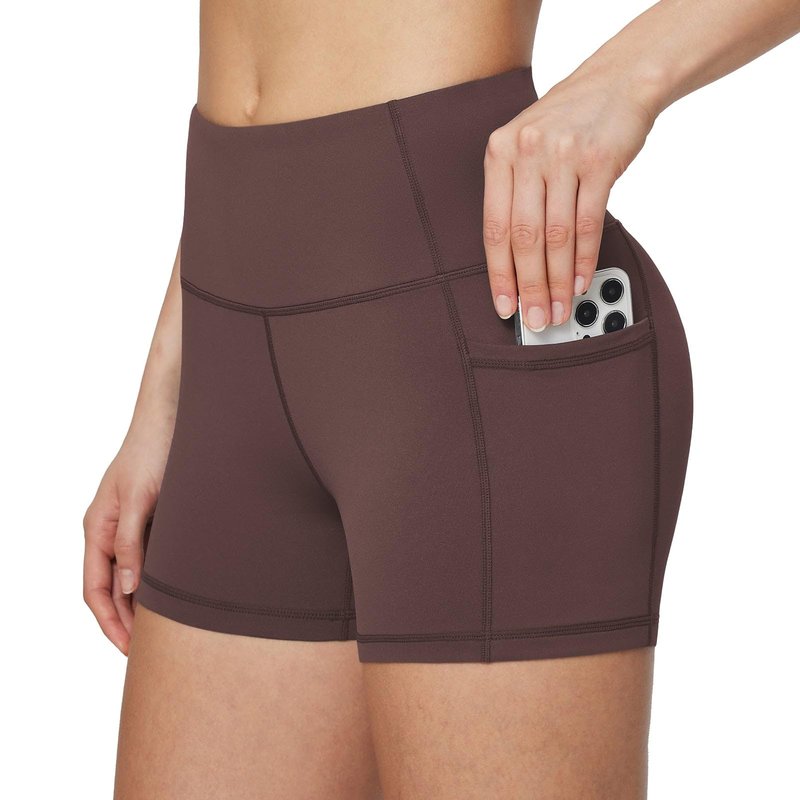 baleaf Biker Shorts Women Yoga Gym Workout Spandex Running Volleyball Tummy Control Compression with Pockets 8" Brown XXL