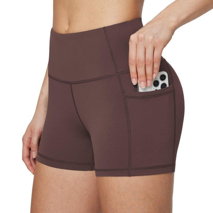 baleaf Gym Shorts Women 3" Biker Workout Yoga Spandex Running Volleyball Tummy Control Compression with Pockets Brown XXXL