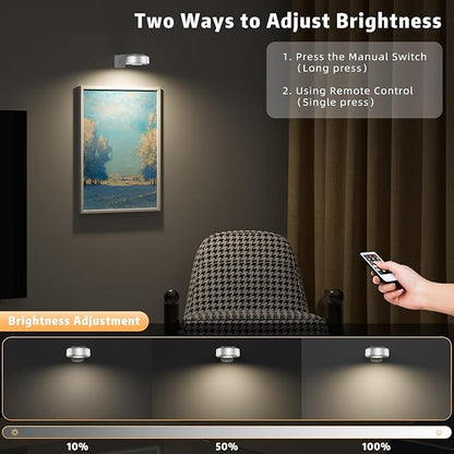3PCS Picture Lights,3 Colors Paintings Light Rechargeable Battery Wall Light Dimmable and Timer Metal Art Light for Paintings,Display, Wall, Artwork, Gallery (Silver)