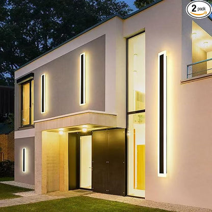2Pack-47.2INCH Long Outdoor LED Wall Lights,38W Waterproof IP65 Warm White 120V LED Wall Mount Light Fixture Acrylic Black Exterior Wall Lights for House Courtyard Balcony Porch