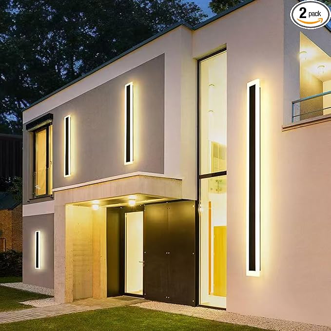 2Pack-79INCH Long Outdoor LED Wall Lights,65W Waterproof IP65 Warm White 120V LED Wall Mount Light Fixture Acrylic Black Exterior Wall Lights for House Courtyard Balcony Porch