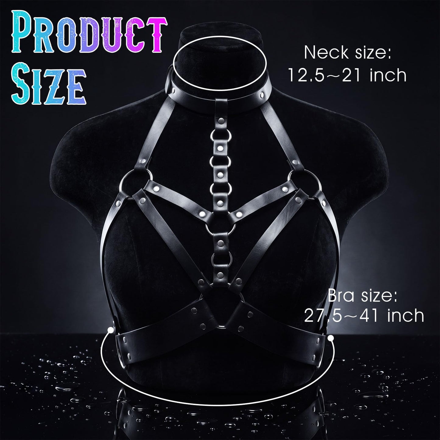 Sethexy Leather Body Chain Chest Chain Jewelry Adjustable Black Rave Goth Bra for Women
