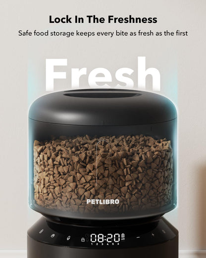 PETLIBRO Automatic Cat Feeder, Automatic Dog Food Dispenser with Freshness Preservation, Timed Pet Feeders for Dry Food, Up to 50 Portions 6 Meals Per Day, Granary Black