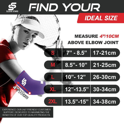 Sleeve Stars Elbow Sleeve for Pain Relief & Protection - Elbow Compression Sleeve for Women & Men - Supportive Elbow Brace for Tendonitis, Recovery & Ideal for Sports, Work (S: 7"-8.5", Dark Purple)