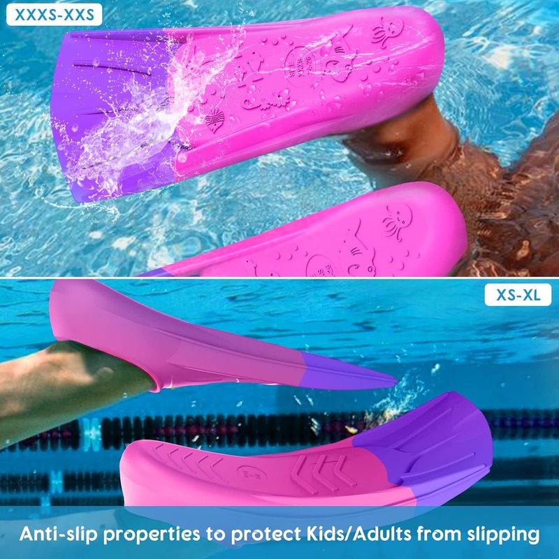 Kids Swim Training Fins - Gintenco Silicone Swim Flippers for Lap Swimming | Travel Size with Mesh Bag