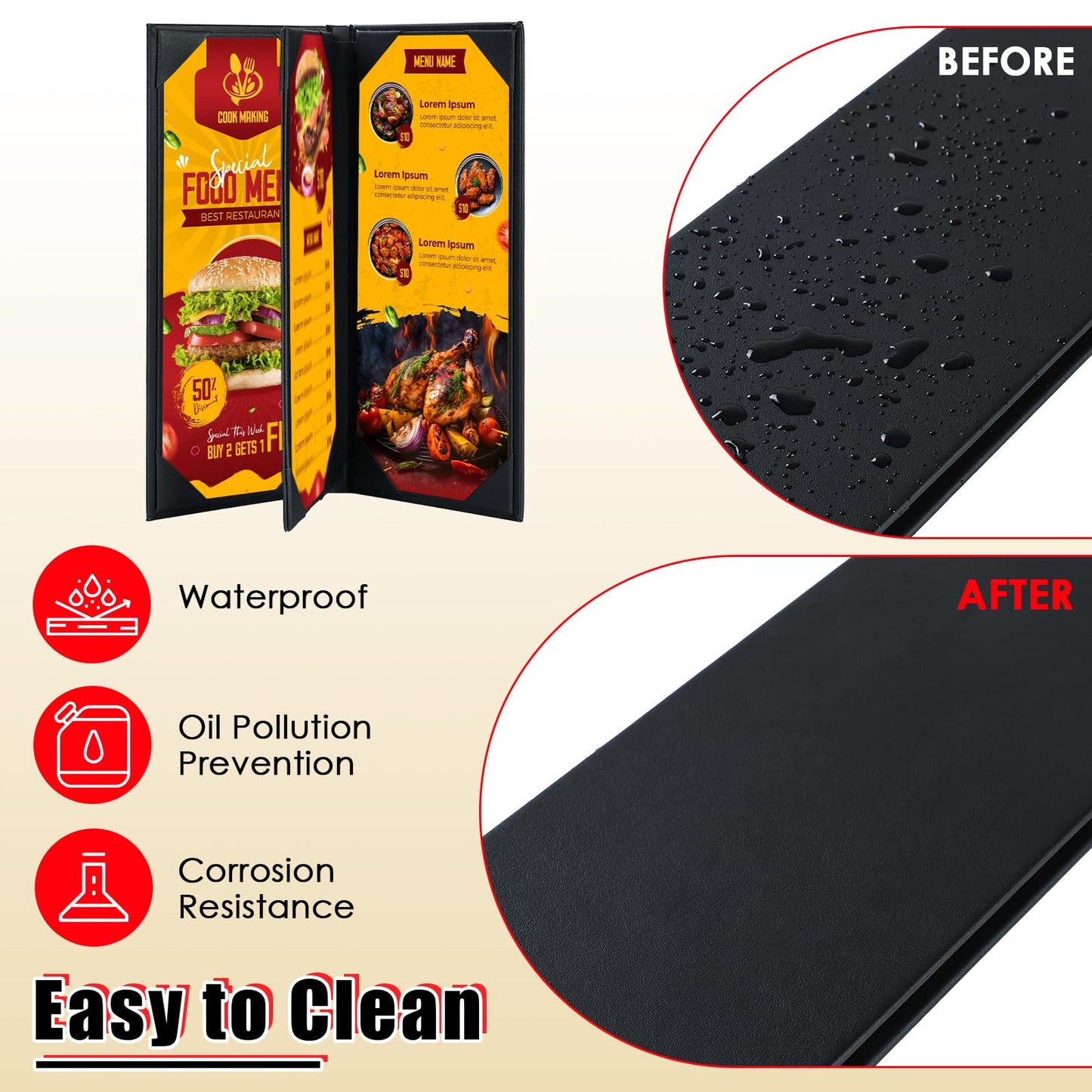 NATGAI 5 PCS 4 View Menu Covers 4.25" x 11", PU Leather Menu Cover Menu Holders, Waterproof Double View Restaurant Menu Covers, Fit for Restaurant Bar Cafe Hotel Wine List (4 View, 4.25"x11")