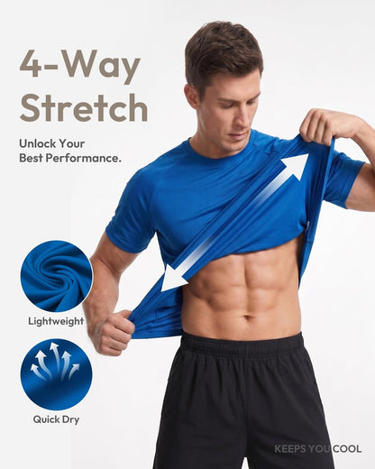 MCPORO Workout Shirts for Men Short Sleeve Quick Dry Athletic Gym Active T Shirt Moisture Wicking 3 Pack Black, Red, Blue XX-Large