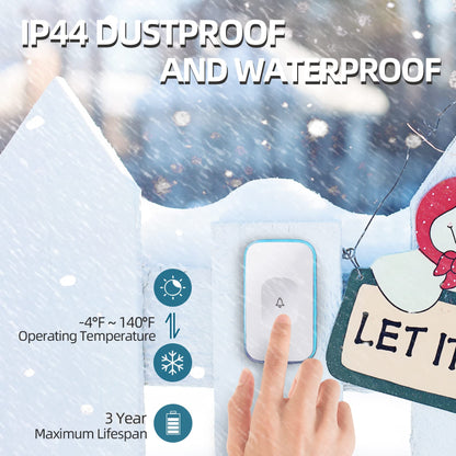 Wireless Doorbells for Home Battery Operated Doorbell at 1200 Feet with Flashing Light 36 Melodies 4 Volume Levels (2 Portable Receivers & 1 Touch Button White）JSIEEM