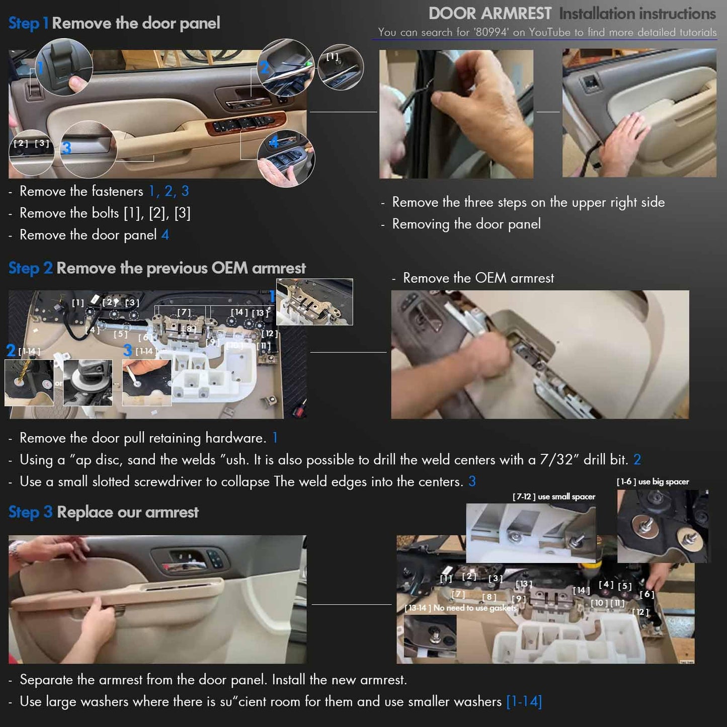 Door Panel Armrest Repair Fit for Chevy Silverado Suburban Tahoe Avalanche