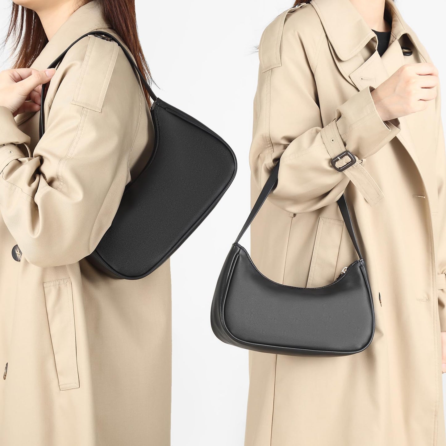 Afashor Shoulder Bags for Women Vegan Leather Hobo Sling Tote Handbag Retro Clutch Purse with Zipper Closure Black