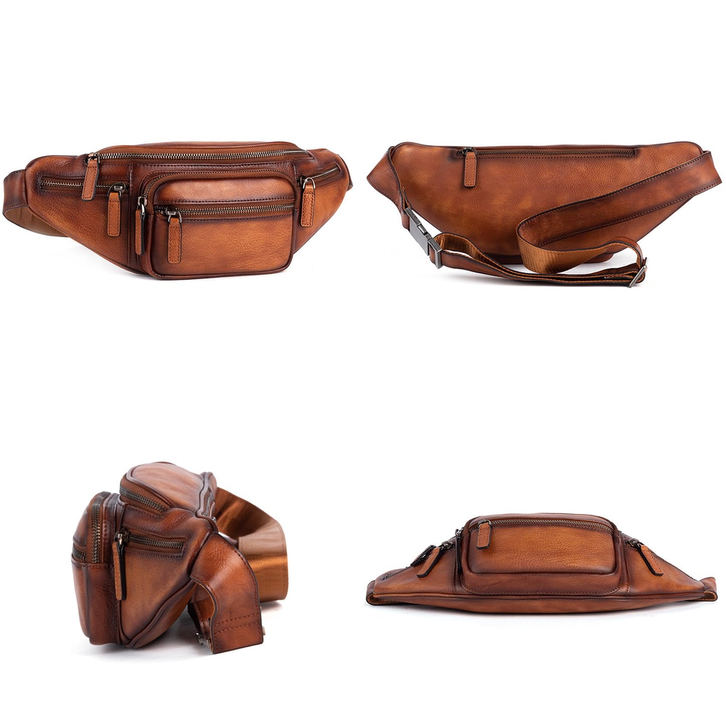 Myunxui Genuine Leather Fanny Pack Waist Bag for Men Women Hip Bum Bag Travel Pouch Sling Bag Crossbody Chest Bags Shoulder Daypack Multiple Pockets Waist Pack Brown