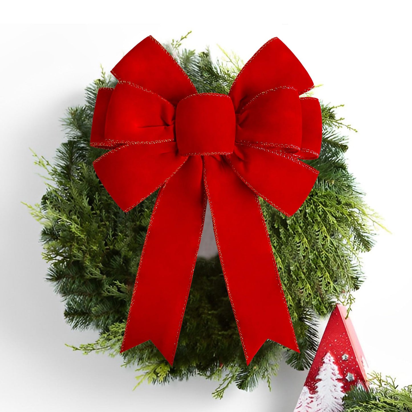 Satenwie Red Christmas Bows Large Velvet Bow for Wreaths, Tree, Outside Decorating, Outdoor (16 * 24 inch)