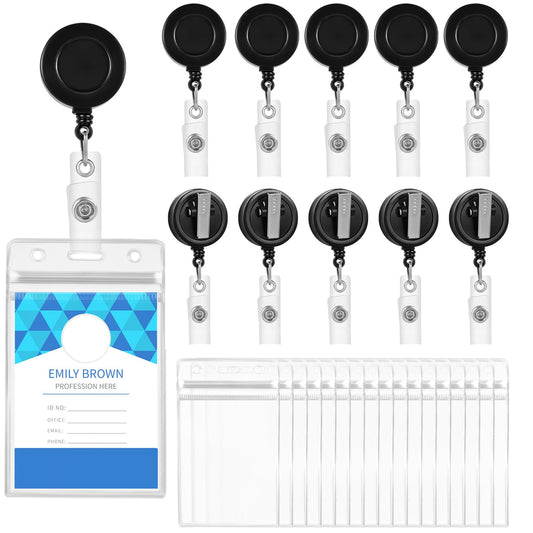 30 Pack Retractable Badge Reel Clips with 30 Pack Vertical Name Tag Badge ID Card Holders Retractable Badge Holders with Clips for Nurse Doctor Teacher Student Office Women Men (Black)