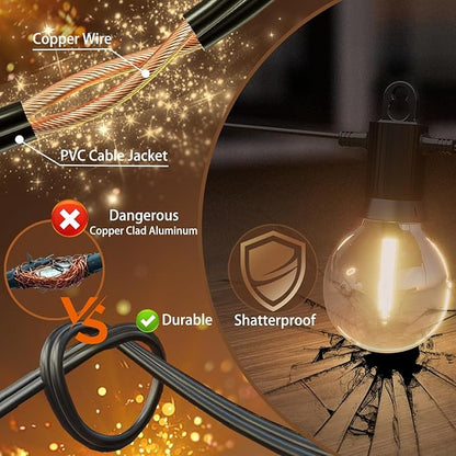Outdoor String Lights,100 Feet Led Patio Globe Lights with Plastic Bulbs,Waterproof,Shatterproof,G40 Outdoor String Lights with,Connectable Hanging for Backyard, Bistro, Porch, Deck, Balcony,Tent