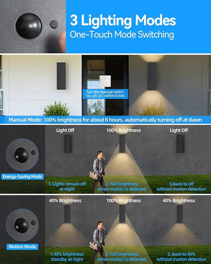 Motion Sensor Outdoor Lights 2 Pack, Modern Outdoor Wall Lights Black Porch Light with E26 Base, Square Motion Detector Lights for Outside, Waterproof Sconce for House Doorway, Bulbs Included