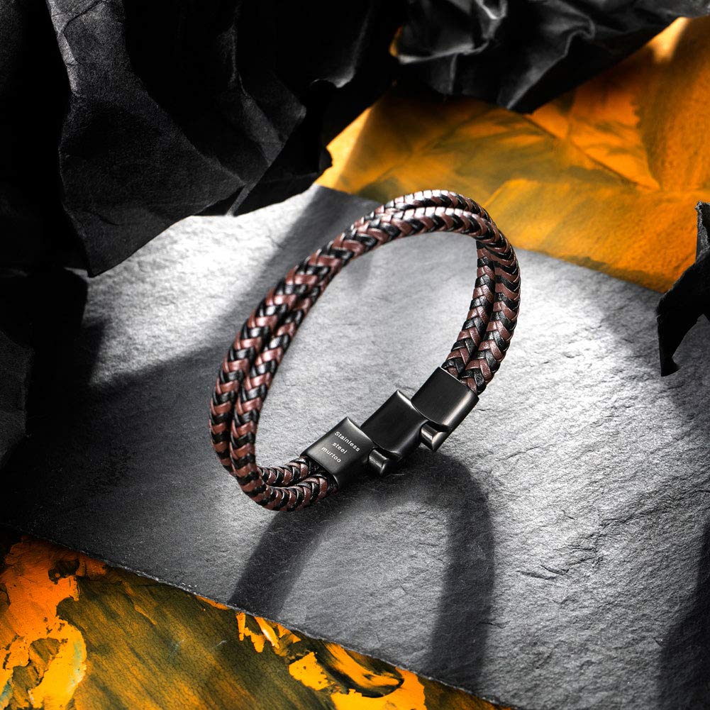 murtoo Mens Bracelet Leather Braided, Brown and Black Leather Bracelet for Men