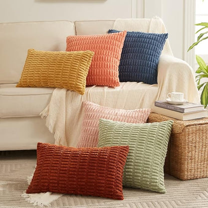 Fancy Homi Mustard Yellow Lumbar Decorative Throw Pillow Covers 12x24 Inch for Living Room Couch Bed Sofa, Rustic Farmhouse Boho Home Decor, Soft Striped Corduroy Rectangle Cushion Case 30x60 cm