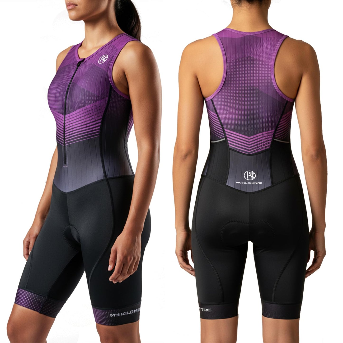 MY KILOMETRE Women's Triathlon Suit | One-Piece Padded Tri Suit with UPF 50+ Quick Dry for Triathlon Racing & Training (Purple Small)