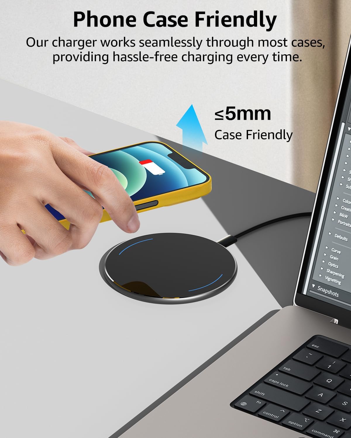 TOZO Wireless Charger 15W Max Fast Wireless Charging Pad Compatible with iPhone 16/16 Plus/16 Pro Max /15/14/13/SE/12 Series, Samsung Galaxy S24/S23/S22 Series (No AC Adapter), Glossy Black