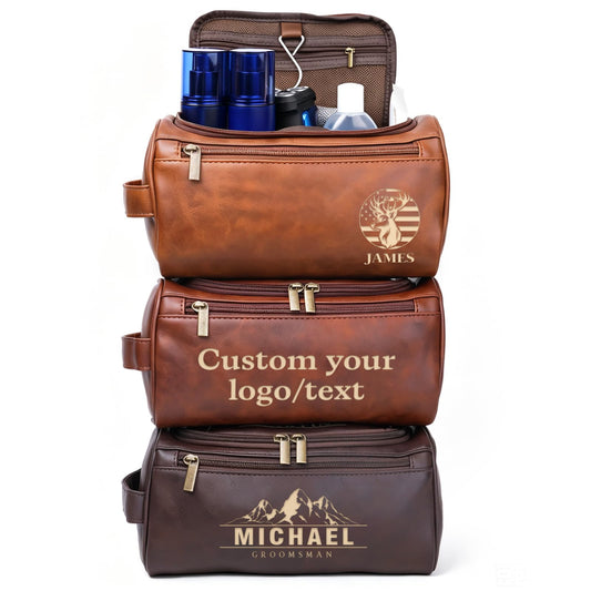 Aeekdook Personalized Toiletry Bag for Men - Engraved Name/Logo, Waterproof PU Leather Dopp Kit with Hanging Multi-Compartment, Unique Gifts for Men Husband Groomsmen Boyfriend Birthday Father's Day