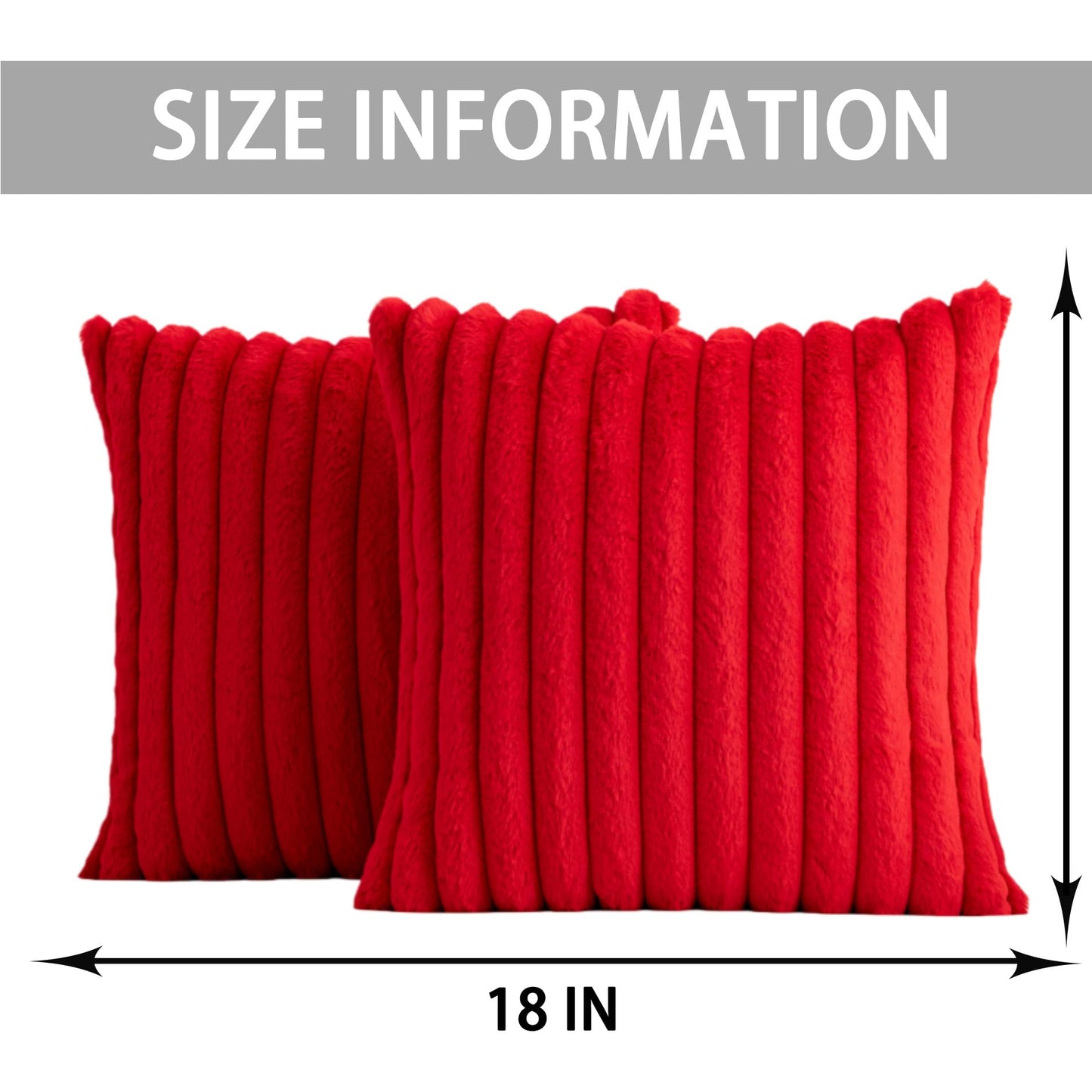 Aegero Pack of 2 Faux Fur Christmas Throw Pillow Covers 18x18 Inch, Soft Plush Striped Neutral Couch Pillow Cover, with Velvet Back Modern Home Decor for Sofa Living Room Couch Bed Red