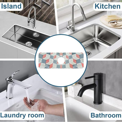 Red Gray Tile Sink Splash Guard Faucet Mat Red White Diamond Super Absorbent